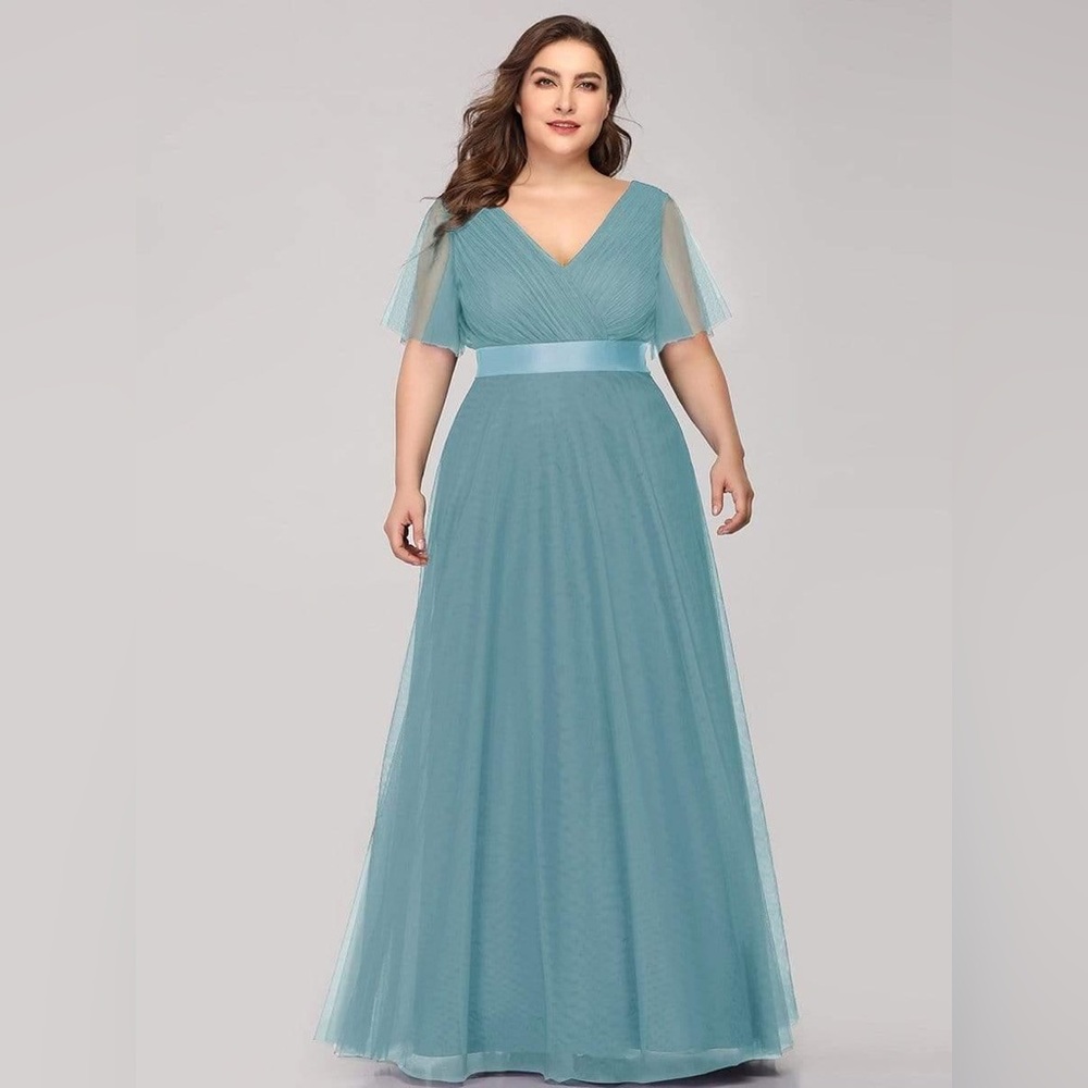 Ever Pretty Teal V-Neck Maxi Dress with Satin Waistband